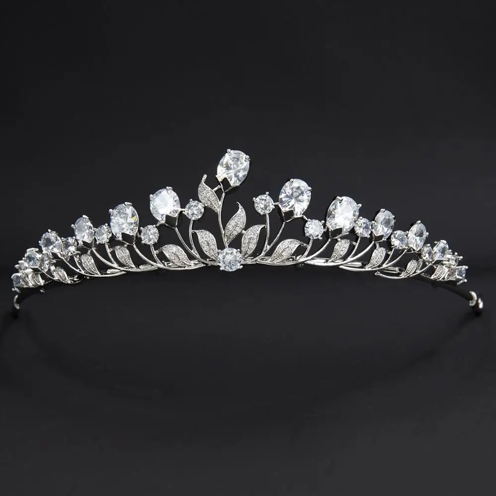 Cubic Zirconia Small Size Leaves Wedding Tiaras Crown For Little Flower