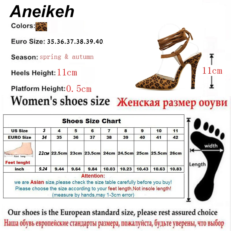 Aneikeh/Модные женские Босоножки на каблуке с леопардовым принтом; туфли-лодочки с ремешком на лодыжке; Туфли на тонком каблуке 11 см с открытым носком; модельные женские туфли
