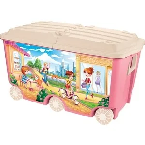 

Toy Box quick plastic on wheels with decor, 66,5 L, size 685 х395х385mm, pink