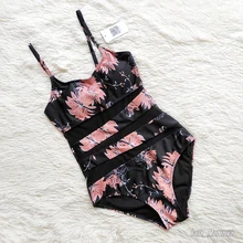 Riseado-bañador Vintage de una pieza para mujer, ropa de baño de malla, traje de baño negro con correa, ropa de playa, trajes de baño XXL 2021