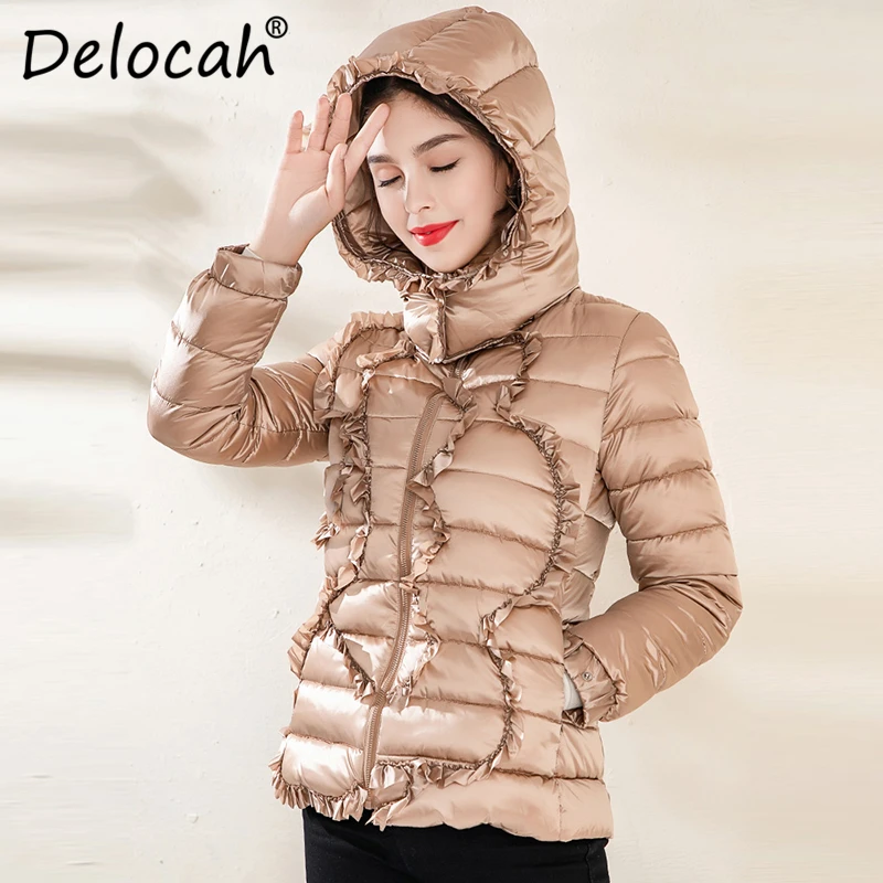 

Delocah Women Down jacket Runway Fashion Designer Long Sleeve Simple Lace 90% White Duck Down Coats Winter Warm Ladys Overcoat