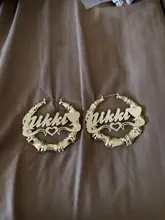 KristenCo-pendientes de bambú personalizados para mujer, aretes de acero inoxidable con nombre personalizable, de 30 a 100MM, para regalo