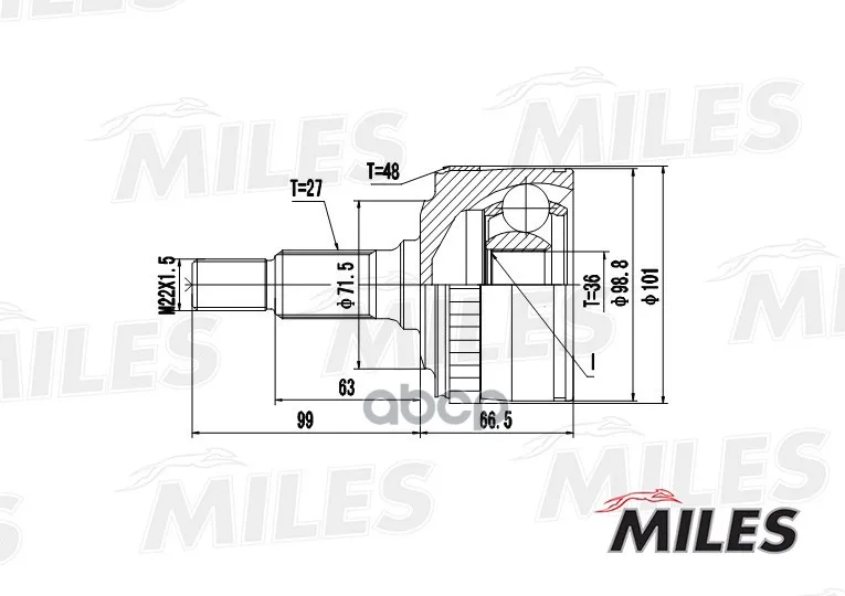 Шрус Mb Vito W638 2.2cdi 99-03 Нар. Abs Miles Ga20245 Miles арт. GA20245