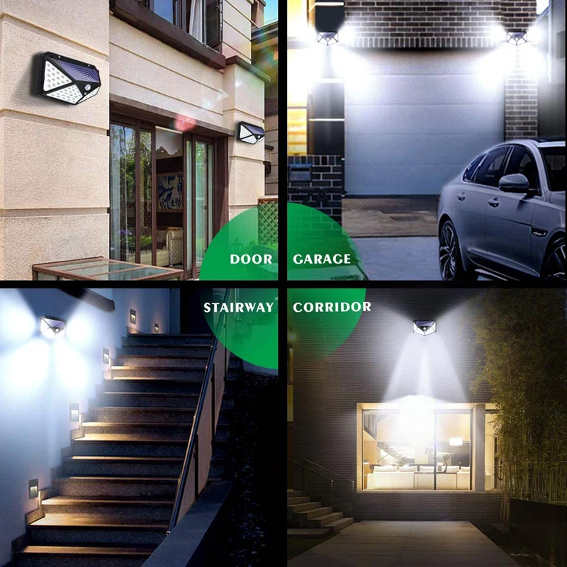 Solar LED Lights Outdoor Garden 100 LED Motion Sensor Wall Lights IP65 Waterproof Lamp For Yard Exterior Wall Fence Patio