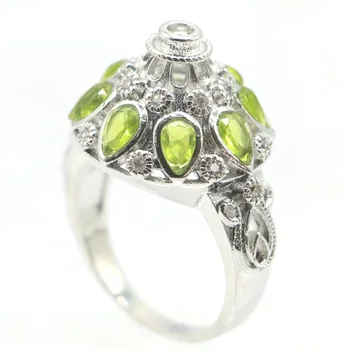 

20x18mm SheCrown 2020 New Arrival Created 3D Green Peridot CZ Gift For Sister Silver Rings