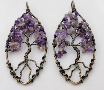 

Large 2pcs Marquise Amethyst -Peridot Tree of Life Necklace, Gemstone Tree of Life Pendant, Wirewrapped Bonsai Tree Gift