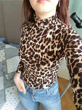 Body de leopardo para mujer, Tops de cuello alto de manga larga, Bodycon, monos ajustados, ropa Sexy para discoteca, otoño 2020