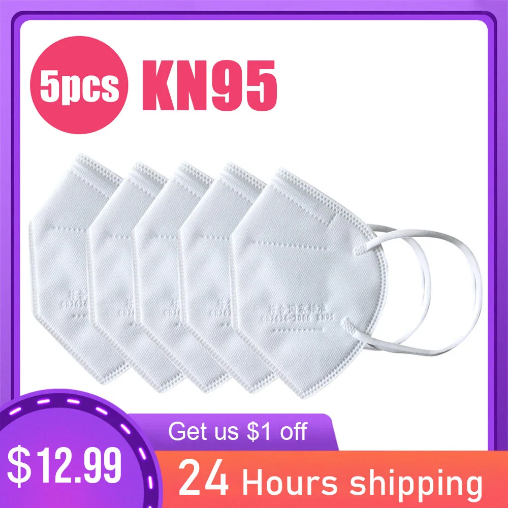 

5PCS KN95 Mask Disposable Face Mask Mouth Mask 95% Filtration Non-woven Fabric Protective Masks for Dust Particles Pollution