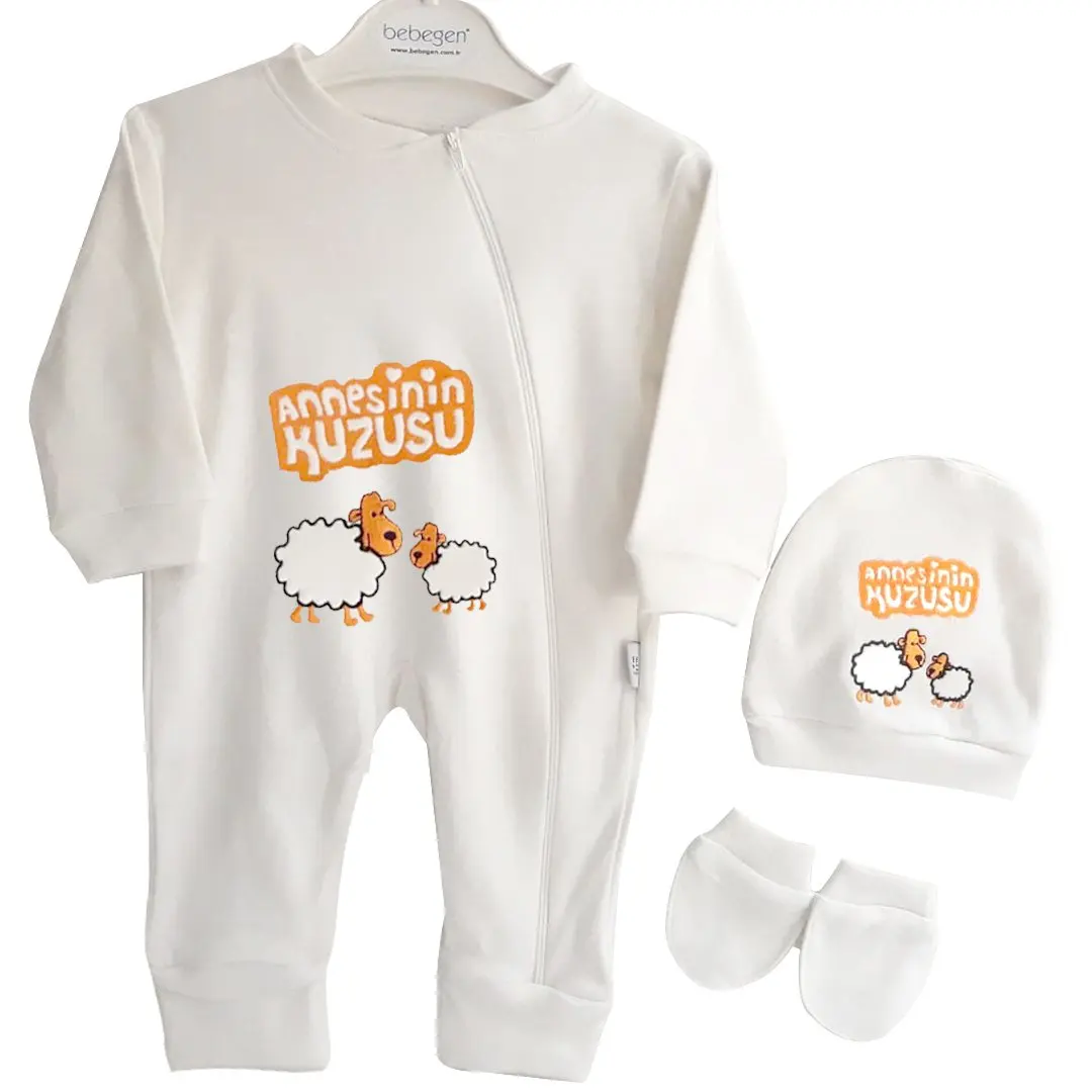 

Mother Mama 'S Boy Zipper Orange Embroidered Dented Gloved Jumpsuit