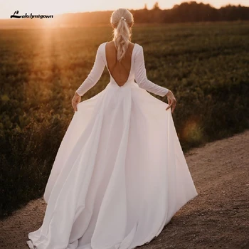 

Robe de Mariage Satin Wedding Dress Long Sleeve 2020 New Designer Hochzeit Princess Wedding Dress Open Back Elegant Bridal Gowns