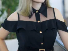 Mini Dresses Office-Work-Short Black Sweet OL Korean Women Summer Vestidos with Belt