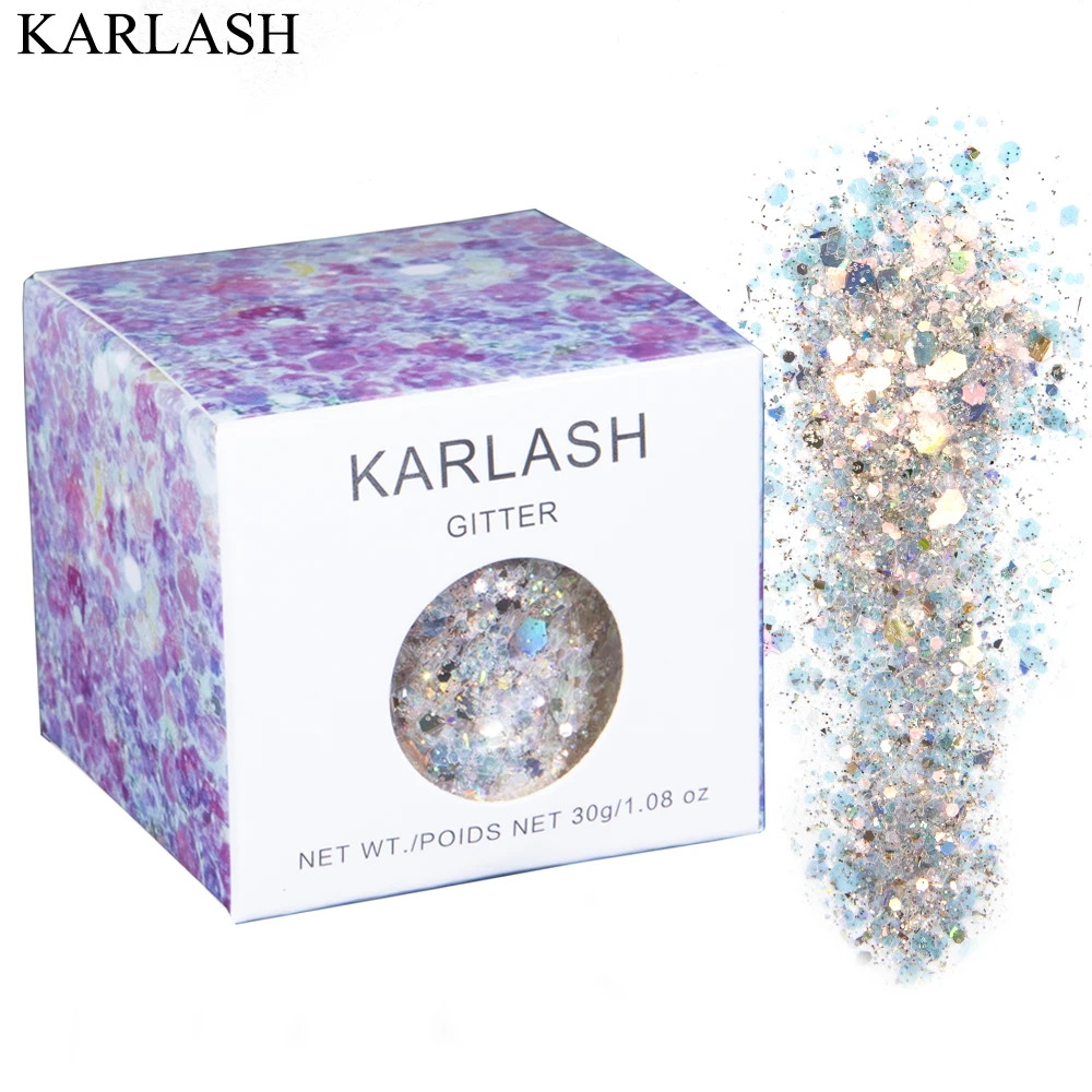 

KARLASH Holographic Silver Glitter Nails Powder Flakes Sparkle Nail Art Supplies Accessories for Manicure Salon Mix Star Shapes