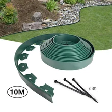 10m Plastic Garden Edging Border Flexible Lawn Grass Edging Decor Fence Landscape Belt Garden Patio Greening Belt with 30 Pins