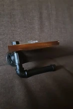 Roller Paper-Holder Storage-Shelf Toilet Iron-Pipe Restroom Wall-Mount Wood Industrial
