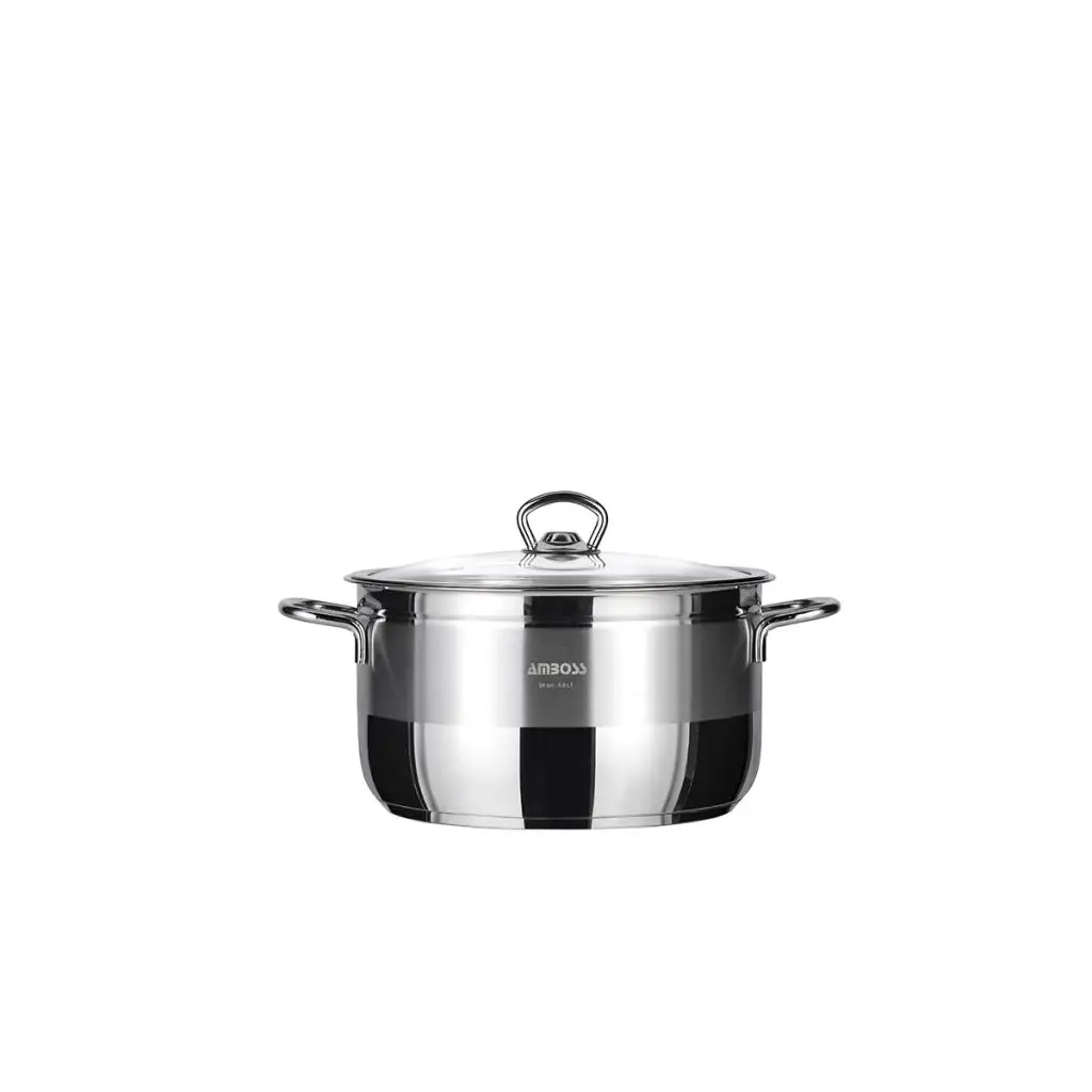 

Amboss Saphire Deep Saucepan, Glass Capped,26 cm, Stainless Steel,2 years guaranteed, steel Capsule Base,For all oven types
