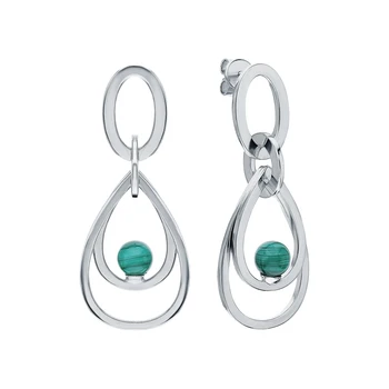 

Silver earrings with malachite sunlight sample 925