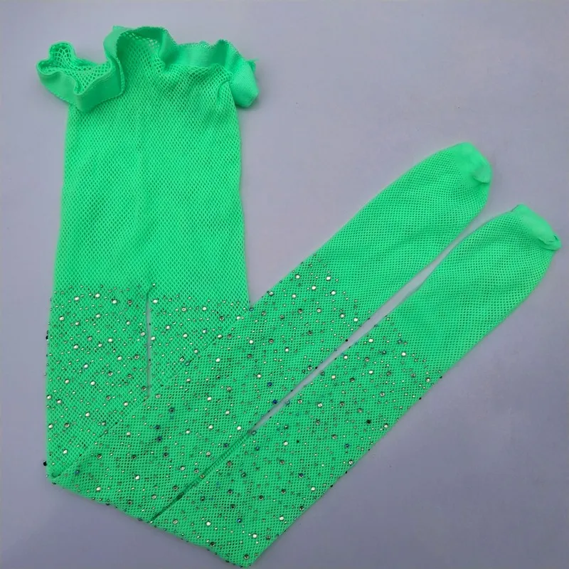 Green Детские колготки; модные детские колготки в сеточку для маленьких девочек; колготки со стразами; колготки в сеточку - Цвет: Green
