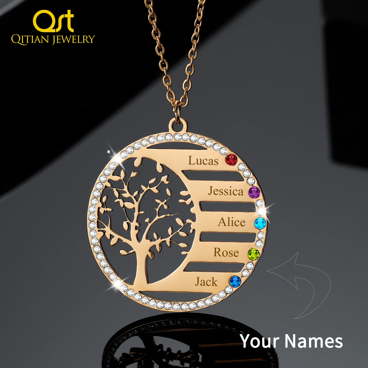 Personalizada árbol de familia collar con piedra natal colgante de cristal de grabar el nombre de la cadena de joyería de acero inoxidable regalo de Navidad - AliExpress Joyería y