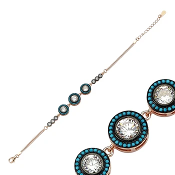 

KUTAYDAN 925 Sterling Silver Zircon Turquoise Gemstone Bracelet