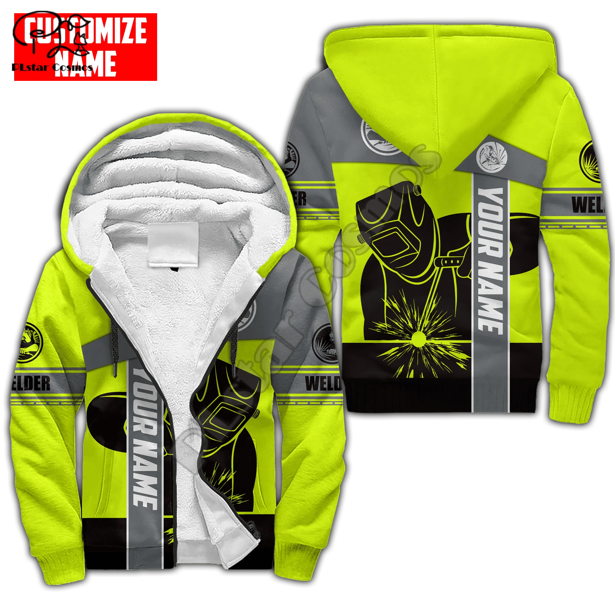 PLstar Cosmos Welder Worker 3D Printed Fashion Winter Clothing Casual Warm Hood Thick Coat Zipper Man Fleece Hoodies Jacket W15