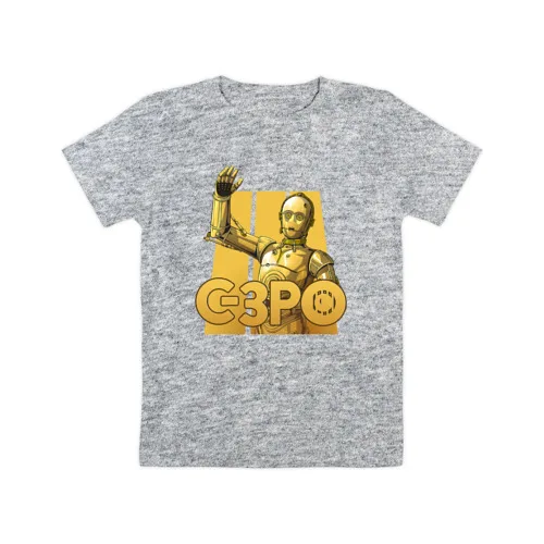Детская футболка хлопок «C-3PO» для мальчиков и девочек, Легкая футболка из хлопка с рисунком - Цвет: Серый