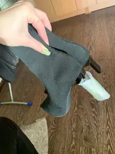 Aphixta-Botas de tacón de hoja de Metal para mujer, Botines de tacón de aguja, de tela elástica, puntiagudas