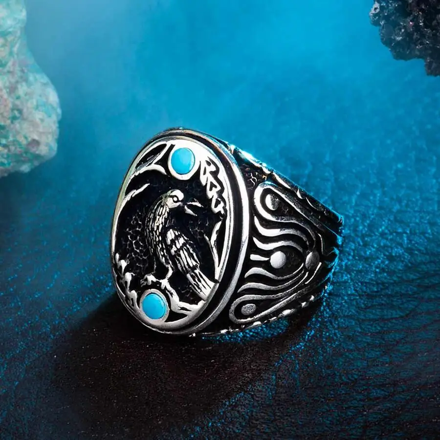 

Cycle of the Universe Mini Turquoise Stone Silver Men's Ring Fashion Turkish Premium Quality Handmade Jawelery