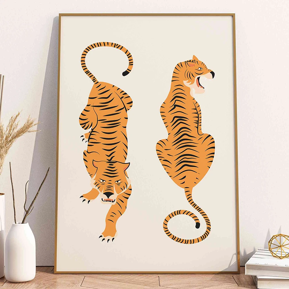 

Boho Tiger Minimalist Poster Nordic Orange Tiger Art Print Funny Animal Canvas Painting Modern Wall Picture Bedroom Home Decor