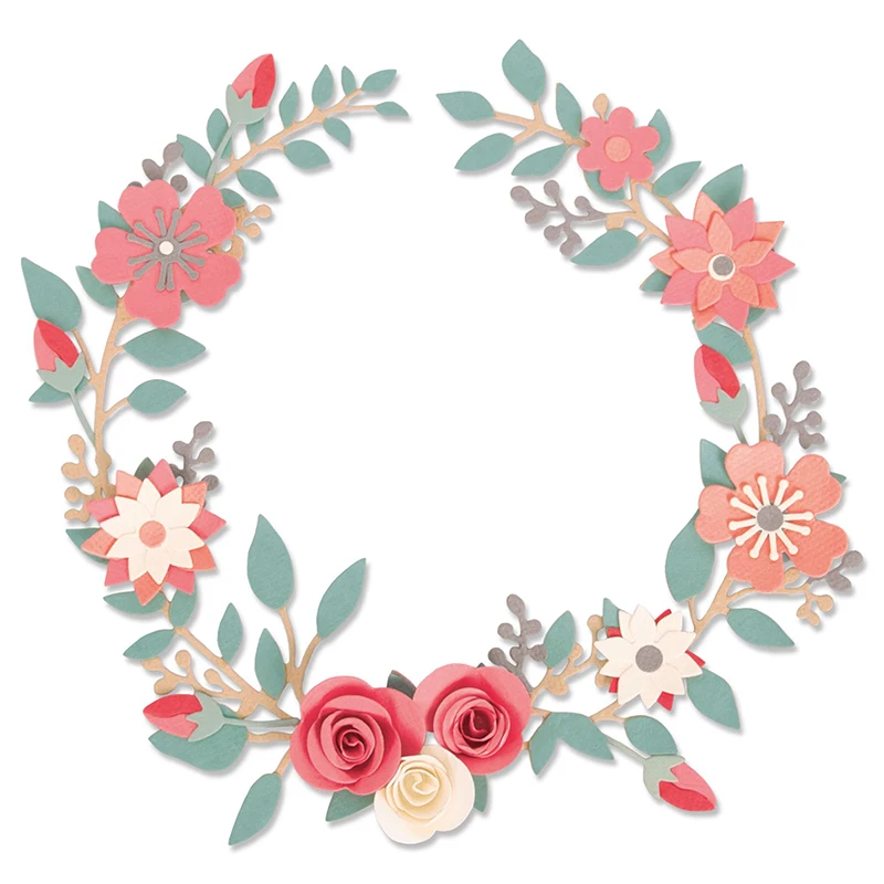 Neuankömmling Blumen-Hochzeitskranz, Metall-Stanzformen für 2022, Scrapbooking, festliche Pflanzen, Blumen, Girlande, Schablonen, Kartenherstellung – Detail 1