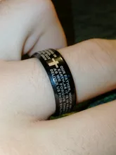 Letdiffery de acero inoxidable de Color negro cruz de jesús carta anillo de rezo de biblia anillos de dedo para los hombres 8mm joyas de amuleto
