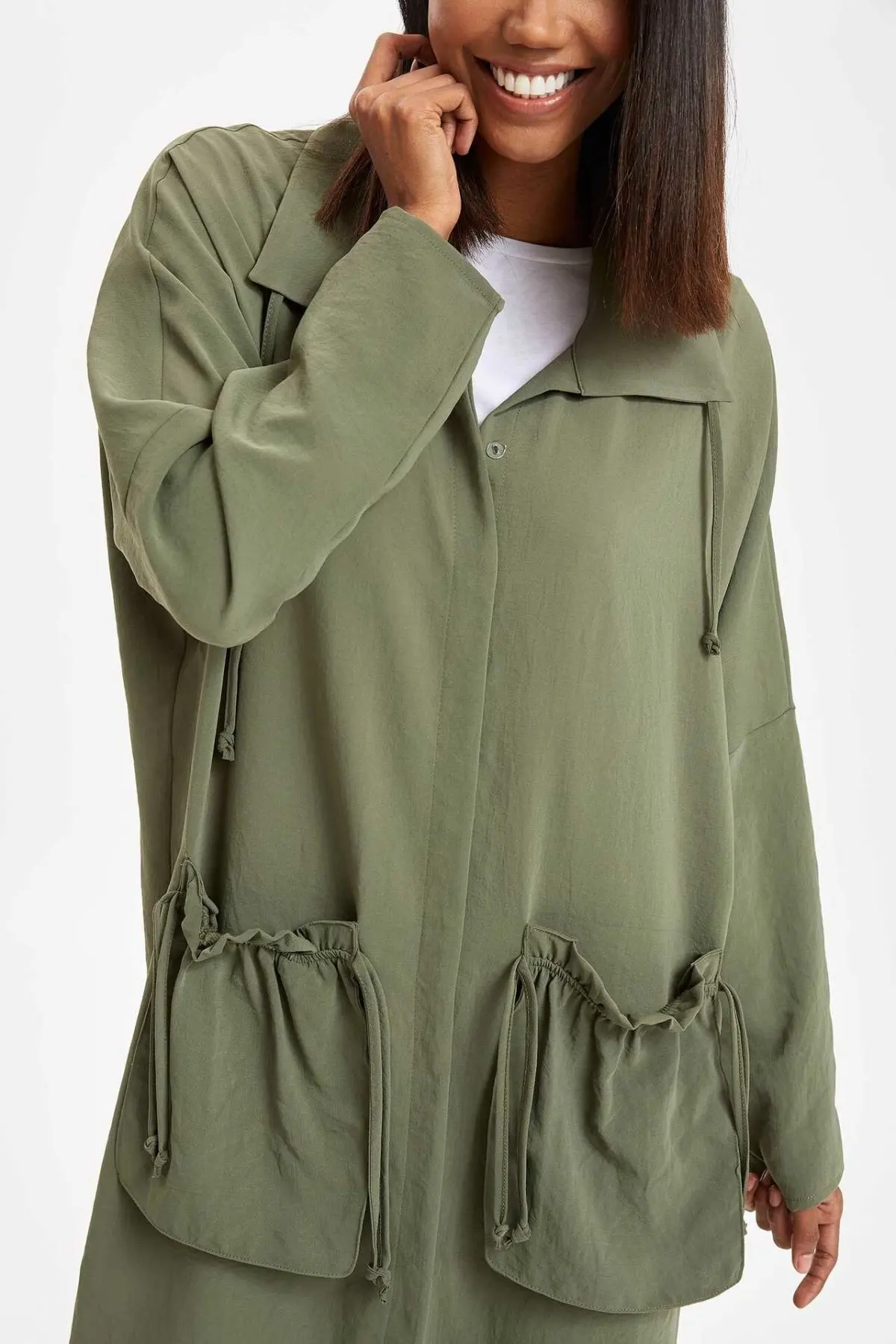 DeFacto Fashion Woman Lapel Casual Coat Ladies Pure Color Long Tops Female Pockets Comfort Clothes - L0912AZ19SP DeFacto Fashion Woman Lapel Casual Coat Ladies Pure Color Long Tops Female Pockets Comfort Clothes - L0912AZ19SP