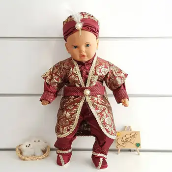 

Newborn Boy Dark Burgundy Prince Baby Set Ottoman Clothes Formal Dresses Infant Clothing Cotton Long Sleeve KIds Children Outfits