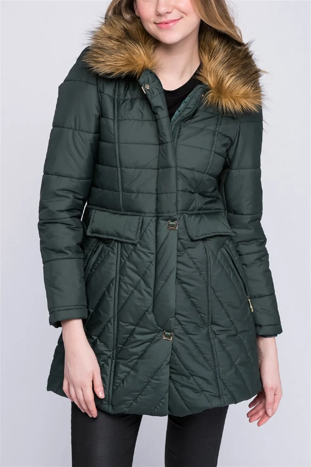 Z6430 DEWBERRY WOMAN COAT-GREEN