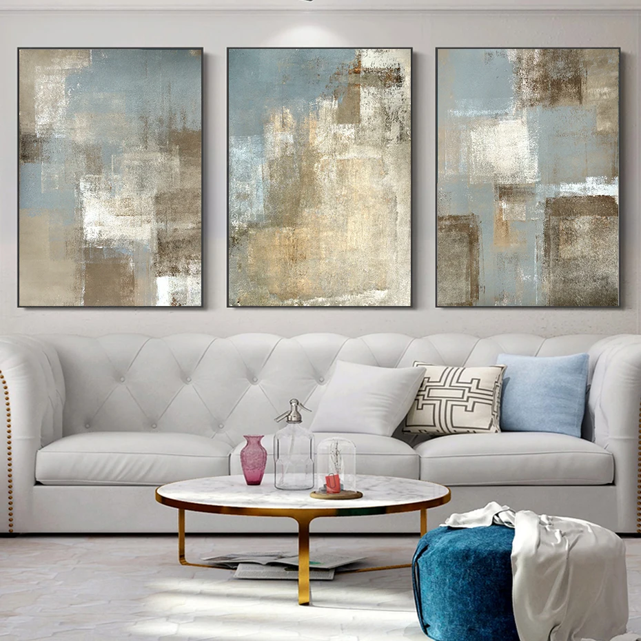 Vintage Gray And Beige Trend Abstract Wall Art Canvas Paintings