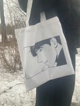 Bolso de compras Ulzzang Bj para mujer, bolsa de lona con estampado de dibujos animados, informal, Harajuku, Punk, 2020