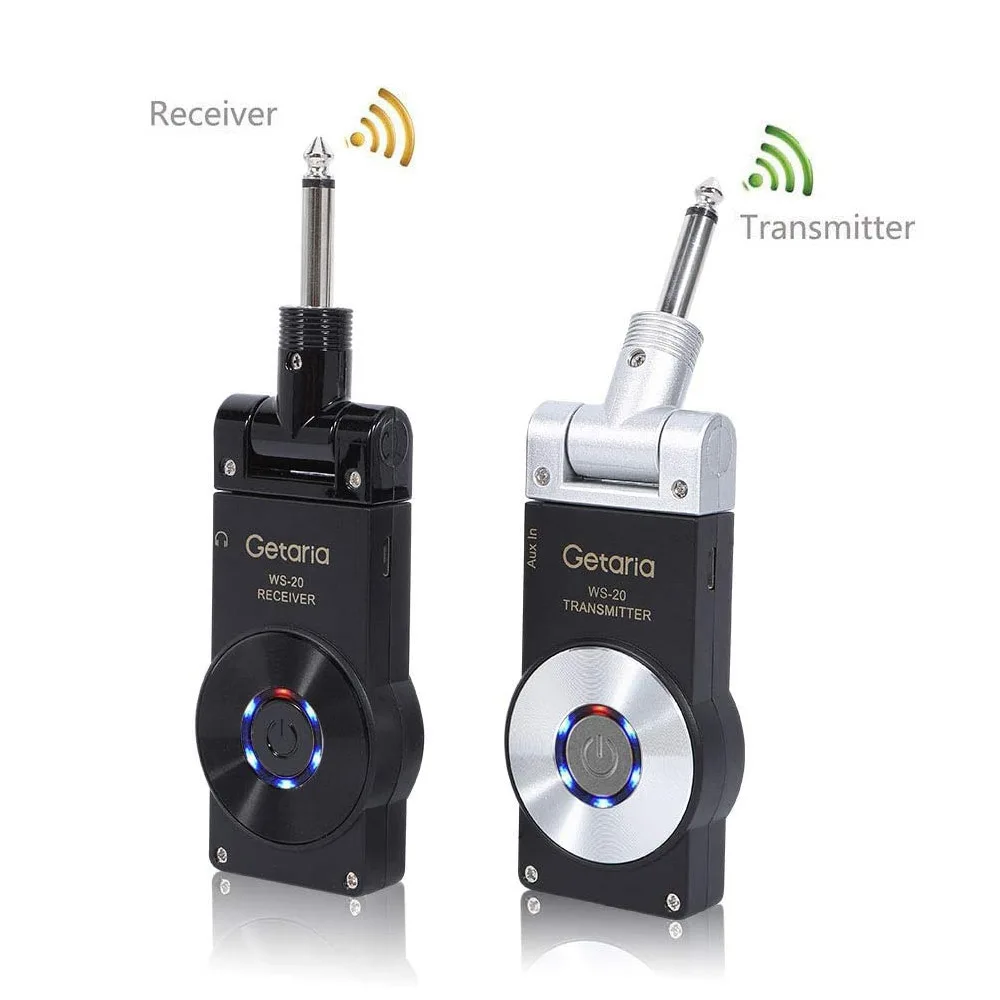 

Getaria 2.4GHZ Wireless Guitar System Rechargeable Digital Transmitter Receiver for Electric Guitar Bass Violin with Stereo Jack