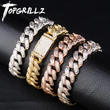 TOPGRILLZ Miami Big Box Clasp 14mm Cuban Bracelet 7.5-9.5 Inch Iced Out Prong Setting Square zircon Hip Hop Jewelry For Men