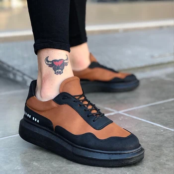 

BA0138 BOA High Base Black Tan Lace-Up Men Shoes. Shoe, sneaker, van, chaussure, air, para, flip, cover, lace, shoelace