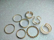 KISSWIFE-Juego de 8 anillos de color dorado para mujer, diseño redondo simple, hecho a mano, anillo geométrico, regalos de joyería para mujer