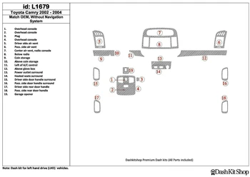 

Interior lining for Toyota Camry 2002-2004. Set L1679.