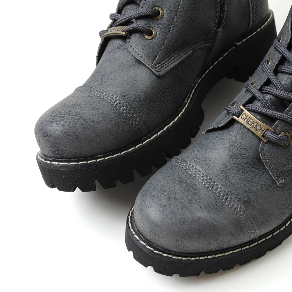 Chekich Anthracite Non-Leather Boots for Men Zipper and Lace-up Winter Snow High Top Warm Quality Design Footwear Basic New Trend Solid Outdoor Daily Wear Fashion Brand Male Classic Casual CH009 V1