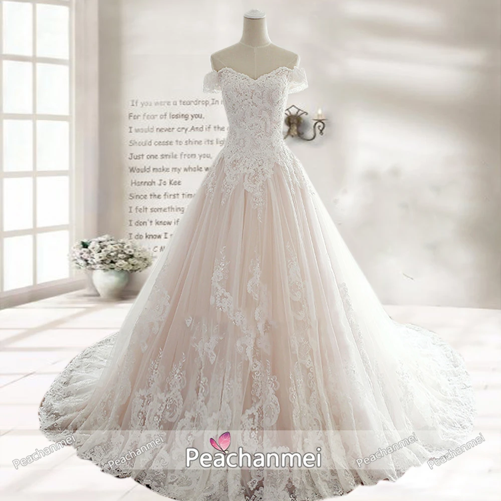 

New Arrival Wedding Dress Lace Appliques Vestido De Noiva Off the Shoulder Bridal Gown for Women 2020 Real Photo