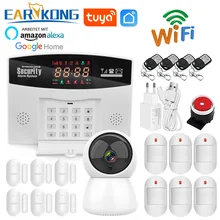 Sistema de alarma GSM con Wifi, Detector inalámbrico con cable, Tuya, sistema de seguridad para el hogar inteligente, pantalla para teclado, Compatible con Alexa y Google Home