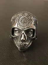 Skull-Ring Biker-Jewelry Flower Heavy-Sugar Mandala 316l-Stainless-Steel Muerte Silver-Color