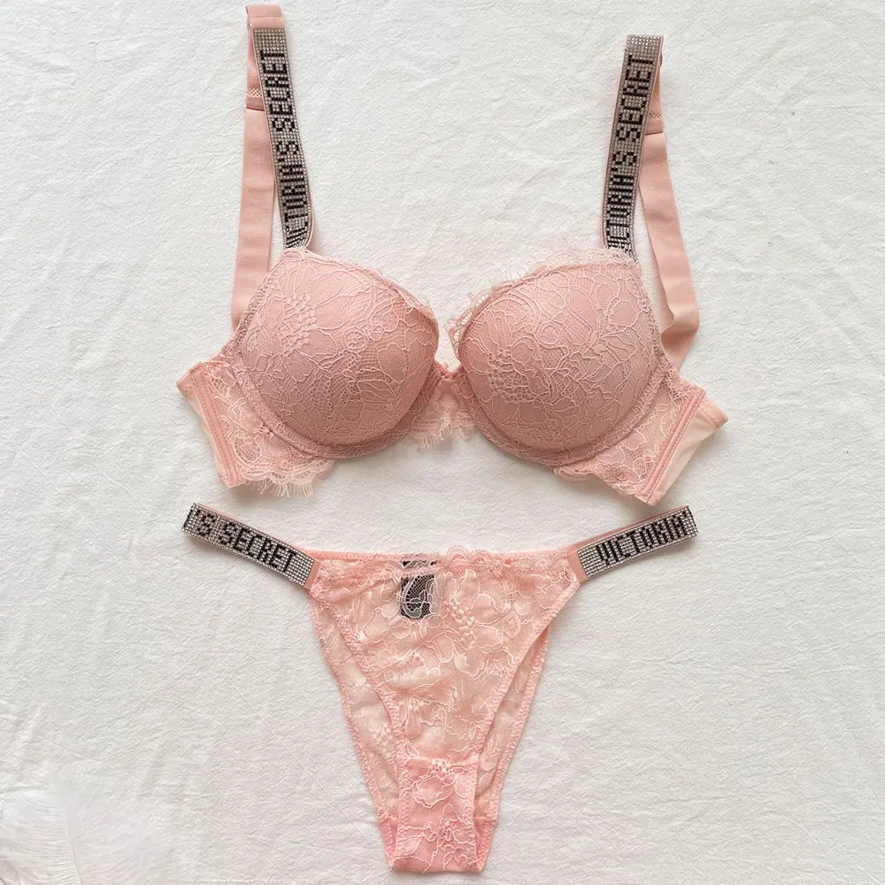 NEW Sexy Rhinestones Comfortable Lingerie Femme Set Push Up Bra Victoria's Secret Women Lingerie Set 2 Pieces Brand Underwear