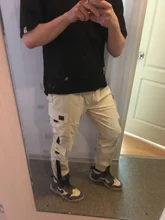 Pantalones Cargo de harén con bolsillos laterales para hombre, pantalón negro de Hip-Hop, informal, a la moda, ropa de calle, 2020 cintas