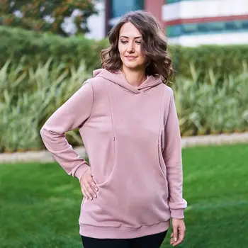 

Breastfeeding Hoody Mamma Lattes Hooded Sweatshirt Maternity Jumper Tunic Top with 2 zippers for breastfeeding for Pregnancy