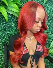 Pelucas de cabello humano con encaje frontal 13x4 para mujer, 180% ombré rojo borgoña, pelucas brasileñas de cabello ondulado rojo Remy prearrancado