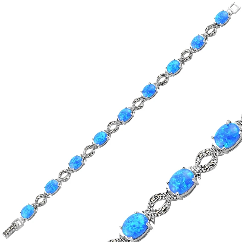 Серебряный 925 пробы браслет с опалом и цирконием