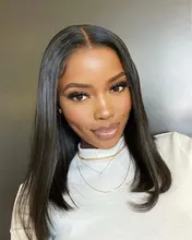 Celie Bob-Peluca de cabello humano liso con encaje frontal, postizo de pelo liso con cierre de 4x4 de densidad 150